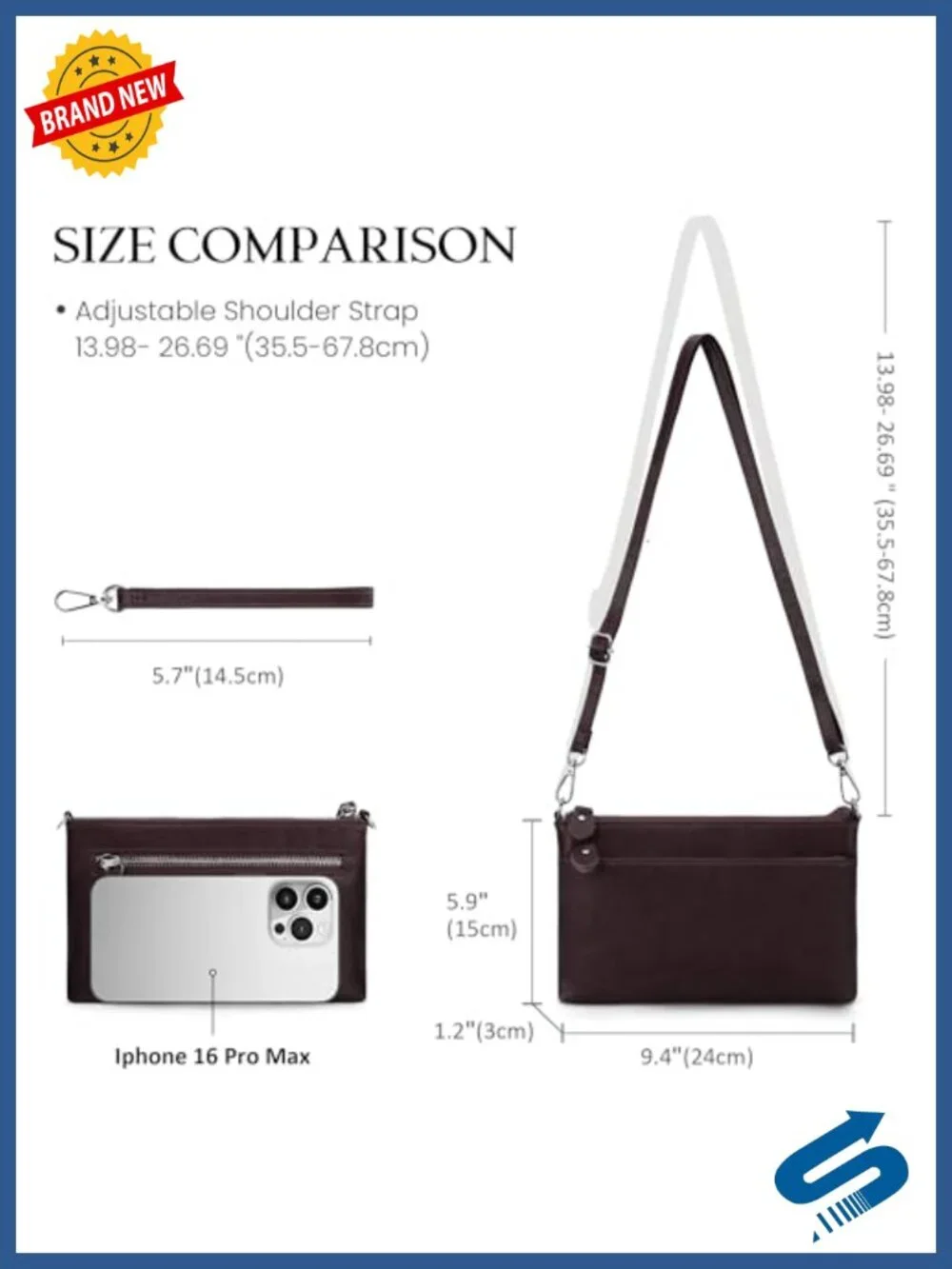 Genuine Leather RFID Blocking Wristlet Clutch Crossbody Wallet with 2 Straps